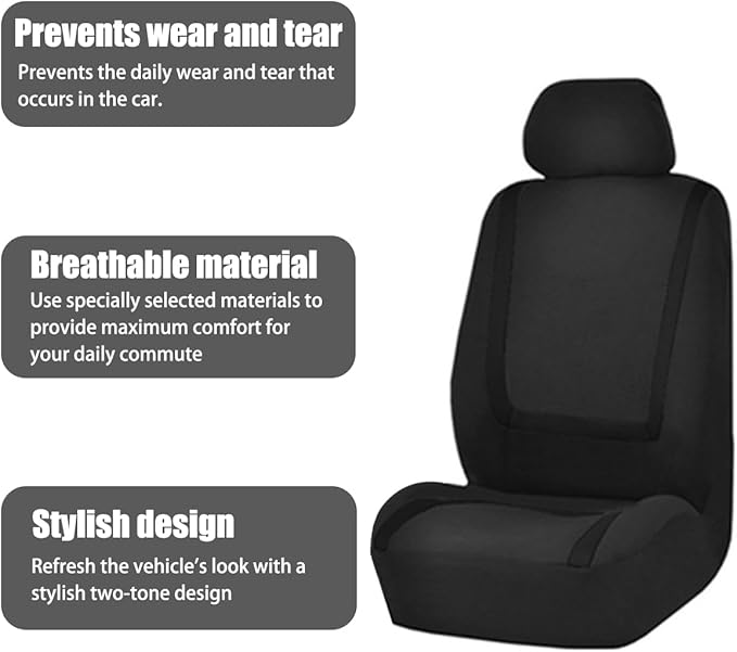 BELOMI Car Seat Covers Full Set, Breathable Premium Cloth Automotive Seat Cover, Universal Front and Rear Seat Covers, Easy t
