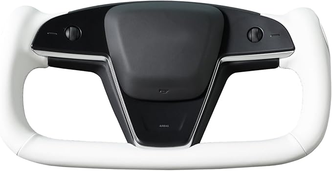 MEWANT Hand Stitched White Leather Steering Wheel Cover Wrap for Tesla Model S 2021-2023 / Model X 2021-2023 Steering Wheel Accessories