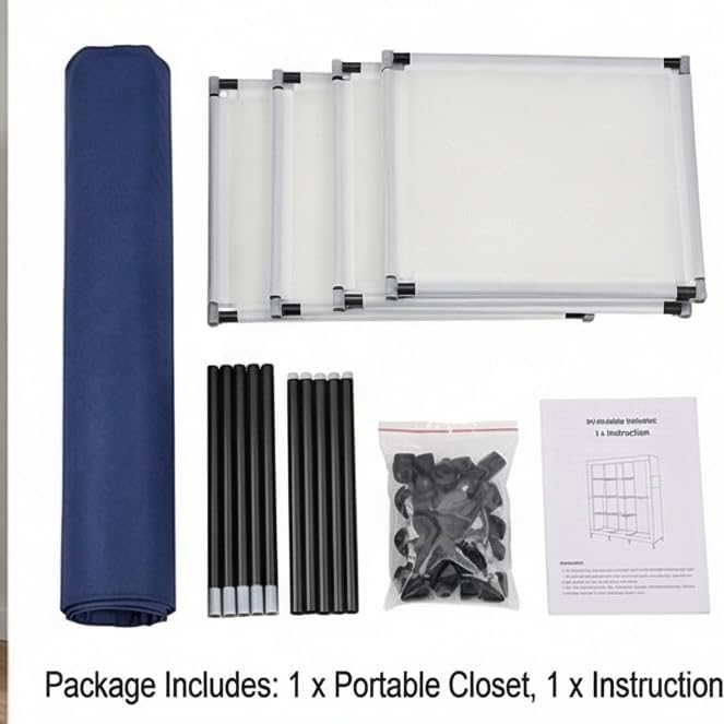 71" Portable Closet Wardrobe, Fabric Storage Organizer with Dustproof Cover, Shelves & Hanging Rod, Foldable Closet Wardrobe 