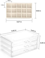 FEISCON Acrylic Jewelry Organizer Makeup Cosmetic Storage Organizer box Clear Jewelry Case with 3 Drawers Adjustable Jewelry 