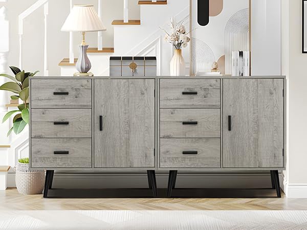Iwell Storage Cabinet with 3 Drawers & Adjustable Shelf, Sideboard Buffet Cabinet, Small Freestanding Floor Storage Unit, for