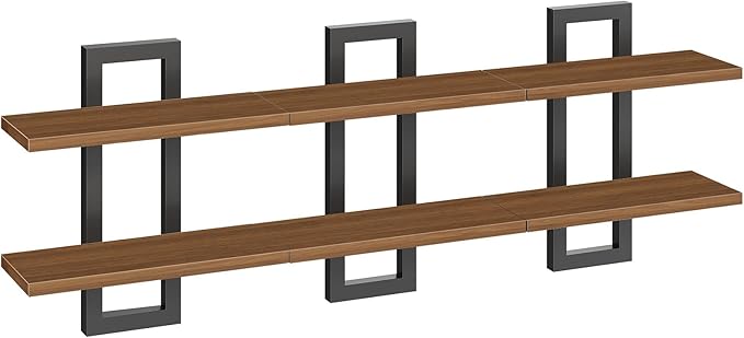 HOOBRO Floating Shelves, 15 Inch Wall Shelf Set of 3, Wall Mounted Storage Shelves 2-Tier, Hanging Bathroom Shelves, for Livi