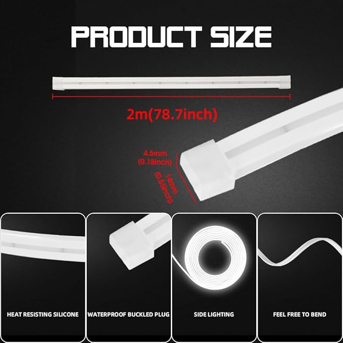 Car LED Strip Light For Trunk, 79Inch IP67 Silicone Waterproof Neon Light Strip Embedded, Flexible Cutting Universal Auto Interior Lights(Warm White)