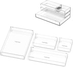 Clear Acrylic Desk Organizer for Office or Home Desk Drawer Dividers, Makeup Vanity Storage Bins, Stackable 4-Pack, Acrylic A