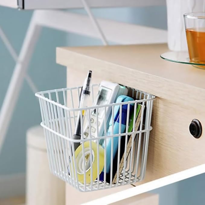 MAGICLULU Punch-Free Hanging Storage Basket 2-Pack Stainless Steel Wire Organizer with Drainage for Kitchen and Bathroom Spac