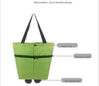 Reusable Grocery Bags with Waterproof Coating and Folding Wheels - Foldable Tote Bags for Shopping, Multi-Purpose Storage for Groceries(Blue Flower)
