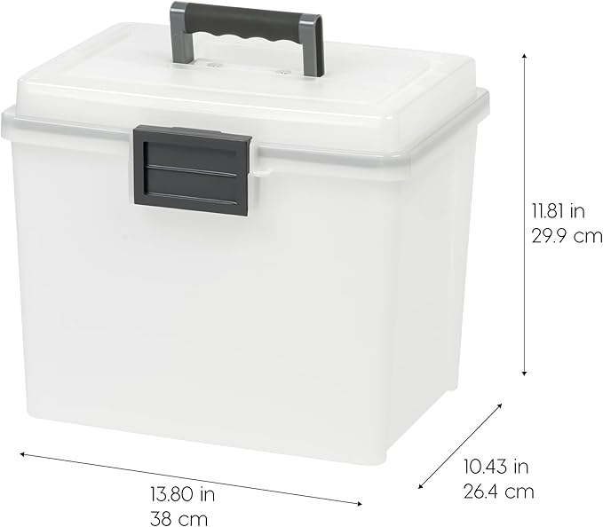 IRIS USA File Box WeatherPro Portable File Organizer Plastic File Box for Letter File w/ Organizer-Lid, Durable Lid and Seal 