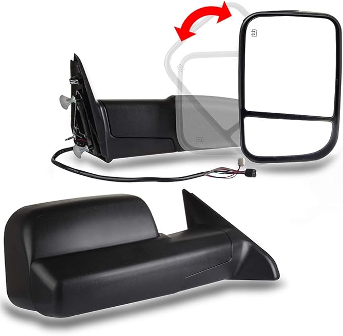 SCITOO Towing Mirrors Compatible With 2009-2015 For Dodge For Ram 1500 2010-2015 For Dodge For Ram 2500 3500 Pickup Truck A Pair(Left Right Side) Power Adjusted Heated No Turn Signal Black Housing