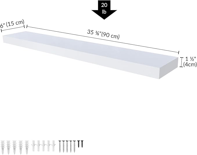 Ballucci Floating Shelf, 36" Wood Wall Shelf with Invisible Brackets for Bathroom, Living Room, Bedroom, Kitchen, Nursery, 6"