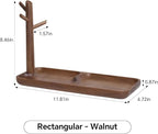 Black Walnut Solid Wood Key Dish Bowl for Entryway Table Square Tray With 3 Hooks, Open Storage for Keys, Wallet, Jewelry (Wa