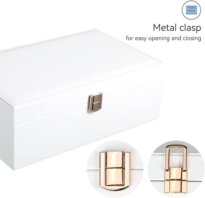 LANDICI Jewelry Box Organizer for Men Women, 2 Layer 4 Slot Watch Storage Case with Removable Tray, PU Leather Large Jeweller