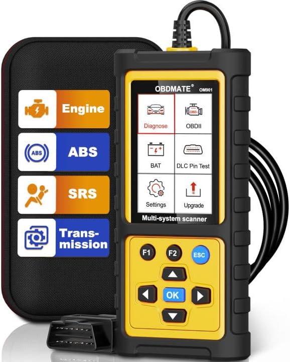 OBD2 Scanner with ABS SRS Transmission, Reset Fault Lights | Check Engine Code Reader with Full OBDII Functions | DLC Pin