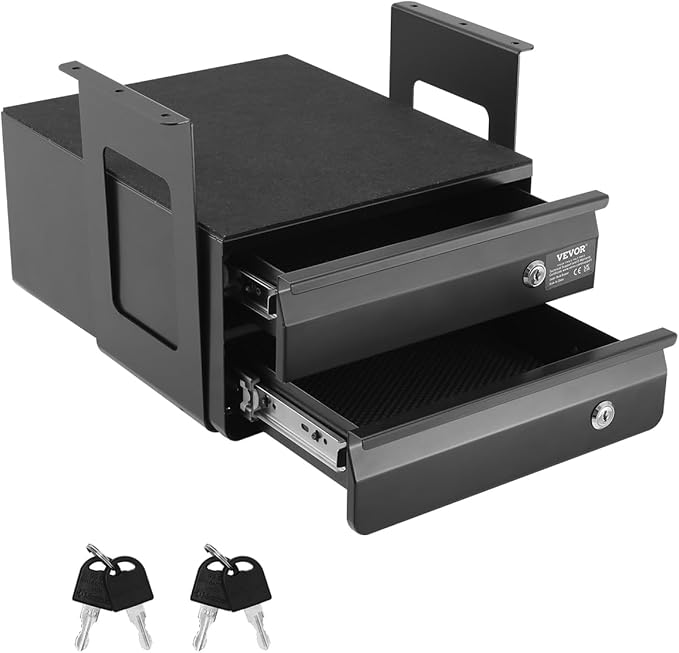 VEVOR Under Desk Double Stacked Lockable Slide Out Drawer, 13 inch Lockable Under Table Pull-out Drawer Attachment for Sit St