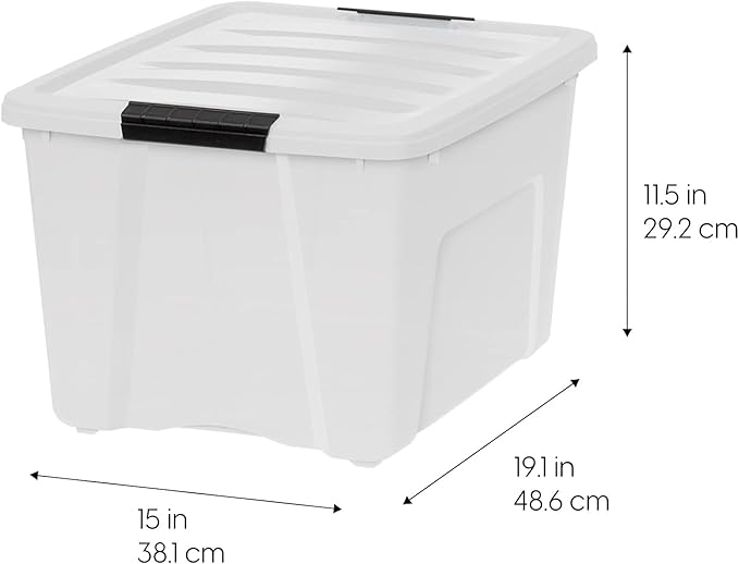 IRIS USA 40 Qt Stackable Plastic Storage Bins with Lids, 6 Pack - BPA-Free, Made in USA - Discreet Organizing Solution, Latch