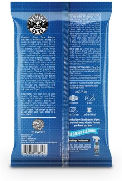 Chemical Guys PMWSPI22050 Total Interior Cleaner & Protectant Wipes Mega 100 Pack, Safe for Cars, Trucks, SUVs, Jeeps, Motorc