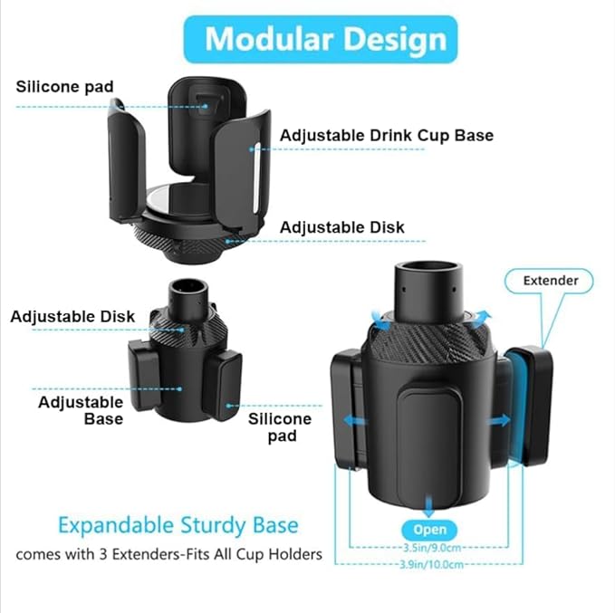 Car Cup Holder Expander, Cup Holder Extender Adapter with Expandable Arm and Offset Adjustable Base