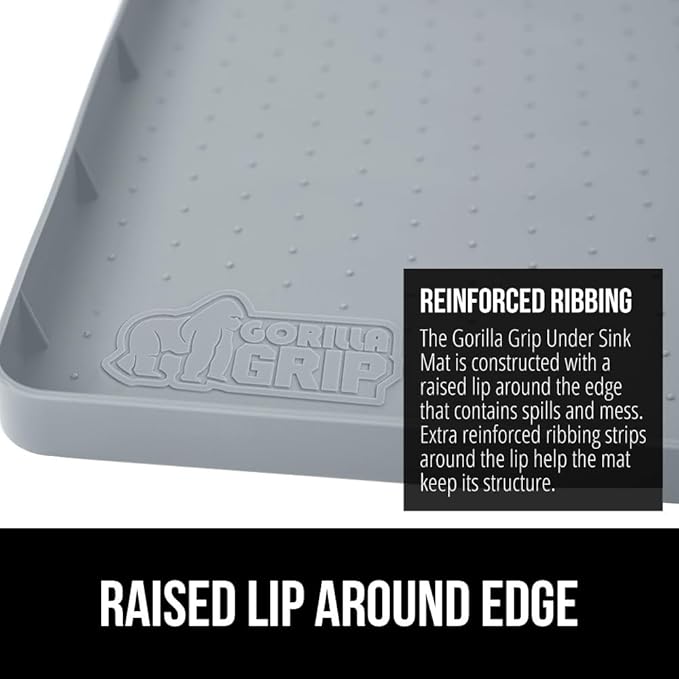 GORILLA GRIP Waterproof Silicone Under Sink Mat with Raised Lip for Kitchen and Bathroom, 46 x 22 in, Cabinet Shelf Liner Sta