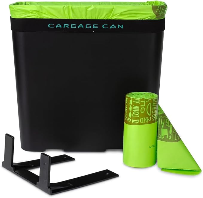 Car Trash Can for Car Garbage: Car Waste Bin w/Floor Mat Clip, Bag Securement Band and Liner for Drivers and Passengers; 3 Gallon Garbage Container for Vehicle, Sedan, SUV, Van, MPV & Truck (Black)