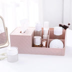 Bathroom Makeup Organizers, Plastic Cosmetics Storage Box With Tissue Box Sundries Desktop Lipstick Skincare Makeup Organizer