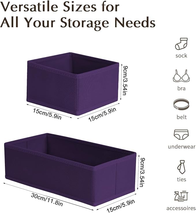 DIMJ Drawer Organizers Clothes, Set of 12 Dresser Organizer Bins, Fabric Closet Organizers and Storage, Shallow Drawer Divide