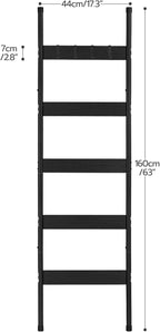 HOOBRO Blanket Ladder, 5-Tier Towel Rack with Hooks, Wall-Leaning Blanket Rack, Decorative Display Ladder Shelf, Scarves, Ind