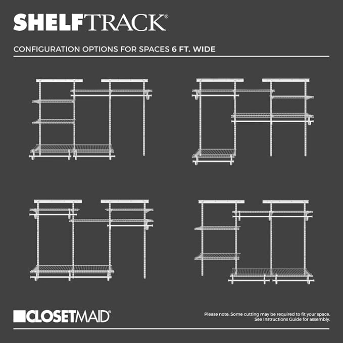 ClosetMaid ShelfTrack Wire Closet Organizer System, Adjustable from 4 to 6 Ft., With Shelves, Clothes Rods, Hardware, Durable