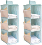 Hanging Closet Organizer, 4-Section Storage Shelves, Oxford Cloth with Mesh Pockets, (Cerulean, 3 Section)