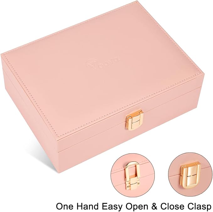 Voova Jewelry Box Organizer for Women Girls, 2 Layer Large Men Jewelry Storage Case, PU Leather Display Jewellery Holder with