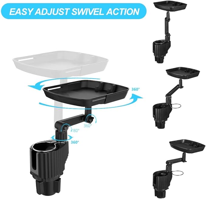 JSCARLIFE Car Cup Holder Expander with Detachable Tray, Multifunctional Car Food Tray Table, Travel Trip Accessories Large Water Bottle Holder