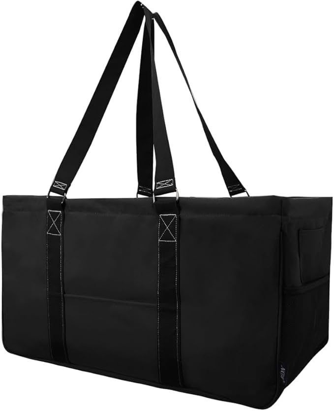 NGIL Extra Large Utility Tote Reusable Grocery Bag Oversized Collapsible for Groceries, Storage, Picnic, Beach (Solid Black-black)