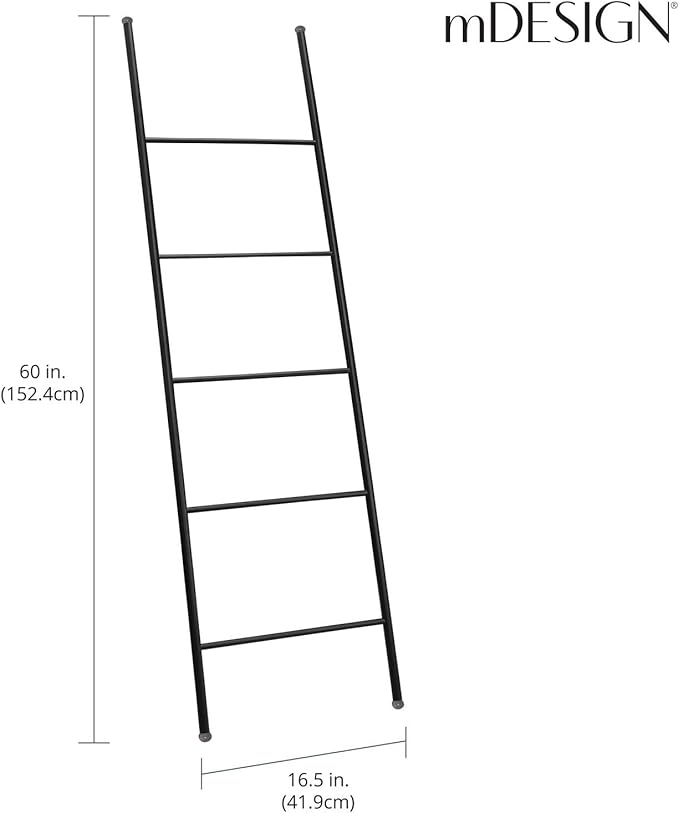 mDesign Metal Leaning Blanket and Towel Ladder - Display Rack for Bedroom and Bathroom - Throw/Quilt Holder - Nursery Wall Ra