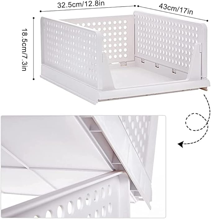 yazi Stackable Storage Bins,8 Pack Foldable Plastic Wardrobe Clothes Organizer Drawer Shelf Storage Basket Container Plastic 