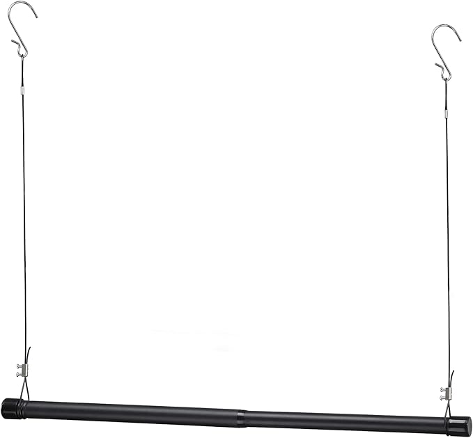 INFLATION Closet Rod With Hangers Adjustable Width (15-50 Inch) Tension for Hanging Clothes Rack, 35 Inch Height, Elegant Bla
