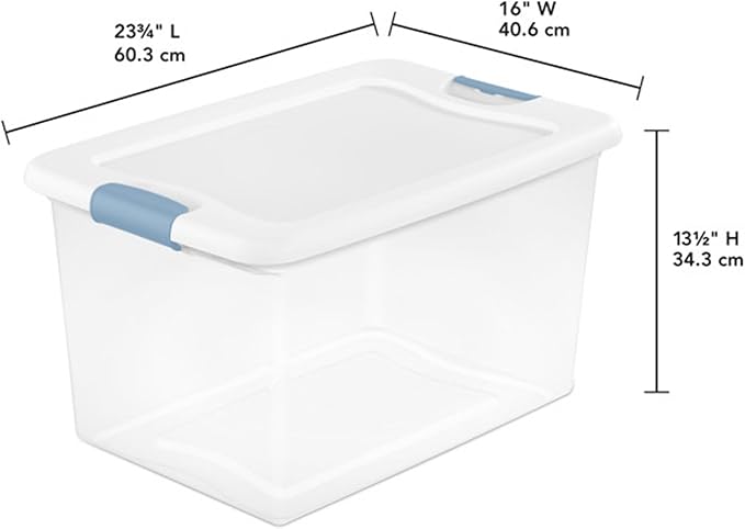 Sterilite 24-Pack Latching Box, Under Bed Storage Bins with Lids, Clear Plastic, 64 Quart - Heavy-Duty Organizing Containers 