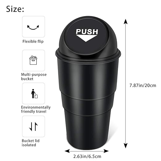 Cup Holder Trash can for car with Lid, Mini Garbage Cans for Back seat Leakproof Vehicle Automotive Cup Holder Car trashcan, Small Trash Bin for Automotive Office Home Kitchen (CARH1347A)