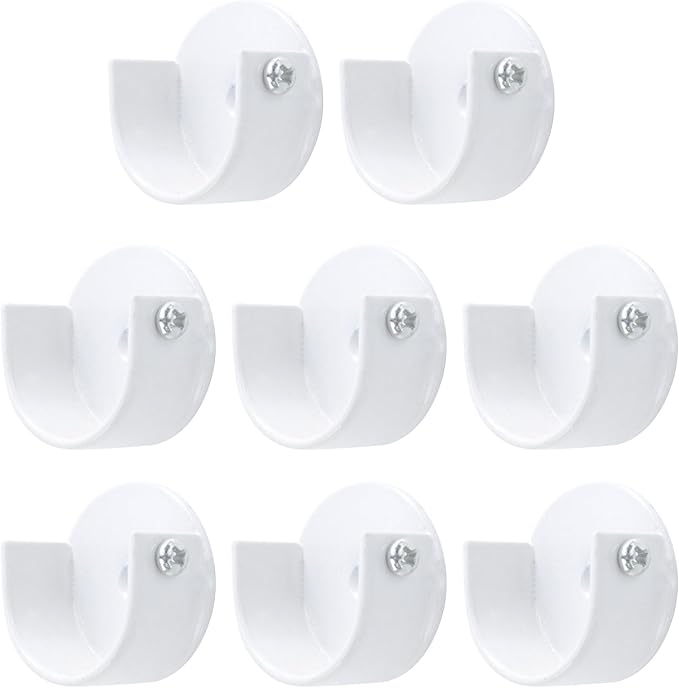 T Tulead U Shape Closet Rod End Supports 1.1-Inch Wardrobe Bracket Aluminum Alloy Shower Rod Holder White, 8PCS with Screws