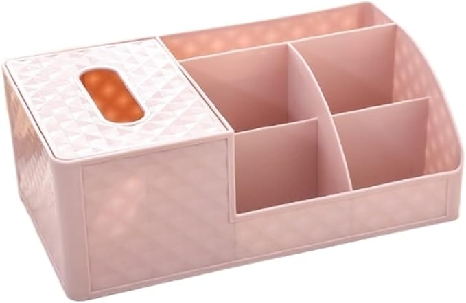 Bathroom Makeup Organizers, Plastic Cosmetics Storage Box With Tissue Box Sundries Desktop Lipstick Skincare Makeup Organizer