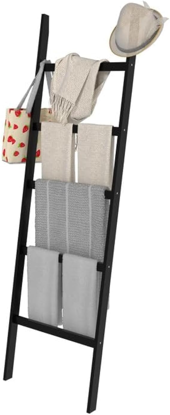 Blanket Ladder, Bamboo 5-Layer Towel Racks, Blanket Quilt Towel Holder Rack Decorative Ladder, Easy Assembly, Rustic Farmhous