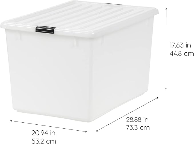 IRIS USA 144 Qt Stackable Plastic Storage Bins with Lids, 3 Pack - BPA-Free, Discreet Organizing Solution, Latches, Durable N
