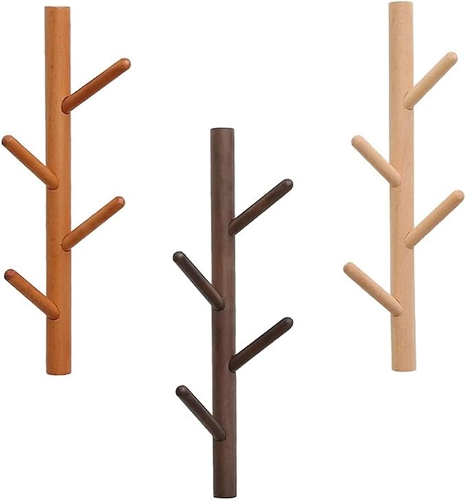 Coat Rack 2 pack-Wall Mounted Hat Rack Coat Hooks-Sturdy Wooden Coat Rack Stand-Entryway Hall Tree Coat Tree with Solid Base 