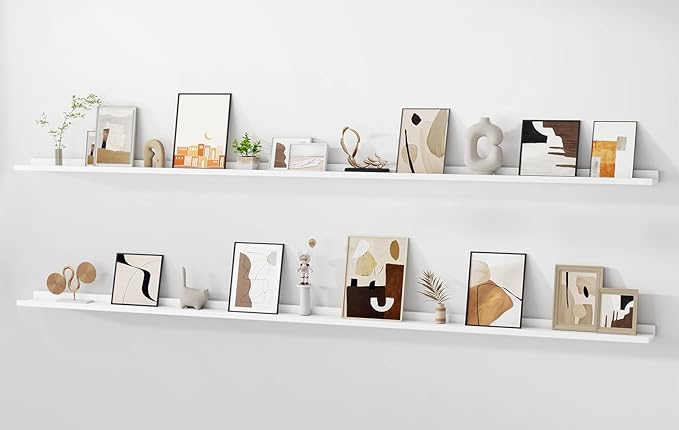 Floating Picture Ledge Shelves for Wall Set of 2, 95 Inches Picture Ledge Shelf with Long Large Nursery Book Shelf for Toys S