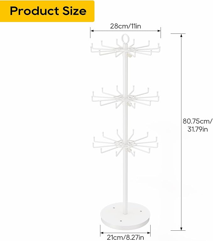 ORLESS 3 Tier Rotating Jewelry Display Stand, Keychain Display Stand with 36 Hooks, Metal Retail Display Spinning Holder for 