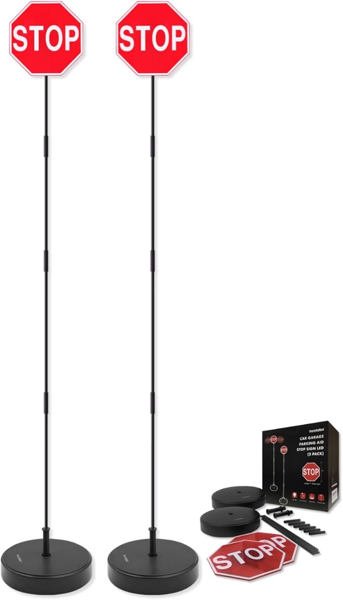 Securityman Garage Stop Sign Parking Aid (2 Pack) | Garage Stoppers for Your Vehicle - Easy Car Marker Sensor Indicator Assis