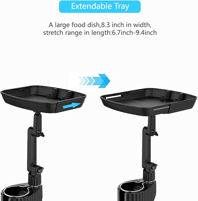 4-in-1 Car Cup Holder Expander Tray,Detachable Car Food Tray Retractable with Dual Cup Holder, Phone Holder, 360°Rotation Adjustable Base, Road Trip Essentials Car Accessories (A01)