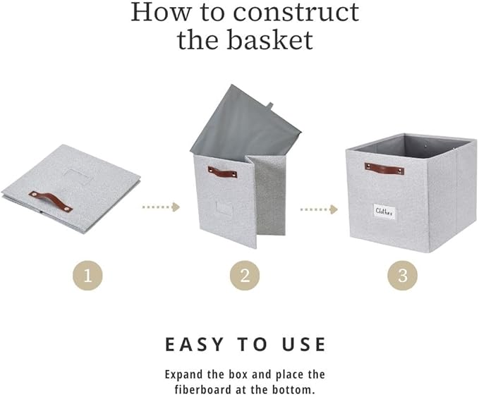 DECOMOMO Storage Baskets, 13x15x13 Storage Cube Bins with Labels for Organizing Shelves (Kallax / 4pcs, Light Grey)