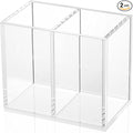 NIUBEE Acrylic Pen Holder 2 Compartments, Clear Pencil Organizer Cup for Countertop Desk Accessory Storage