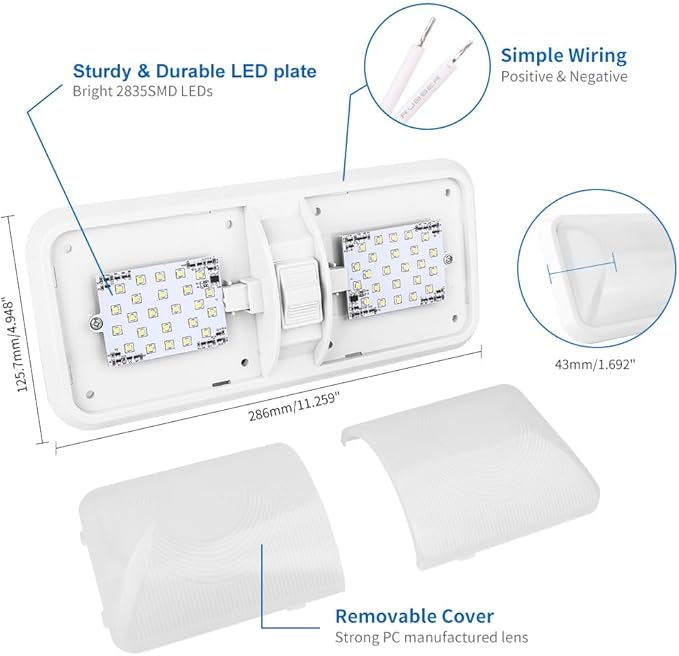 12V Led RV Ceiling 1100 Lumen Double Dome Light | RV Interior Lighting Fixture with ON/Off Switch for RV Trailer Camper Truck Van Boat Car (5 Pack Natural White 4000-4500K)
