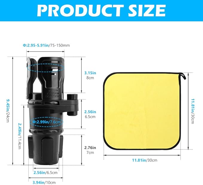 2 in 1 Car Cup Holder Expander, Multifunctional Expandable Car Cup with 360° Rotating Cup Holder Adapter Extender for Car with Adjustable Base Cup Holder Organizer for Large Water Cups and Drinks