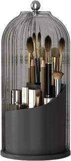 Makeup Organizer Vanity 360 Rotating Makeup Brush Holder Organizer with Lid Clear Makeup Brushes Organizer for Vanity Desktop
