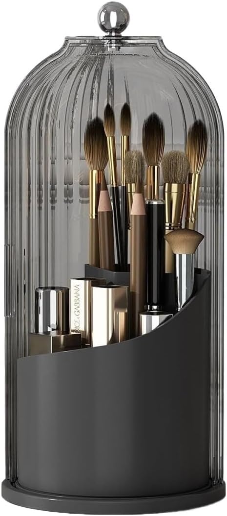 Makeup Organizer Vanity 360 Rotating Makeup Brush Holder Organizer with Lid Clear Makeup Brushes Organizer for Vanity Desktop